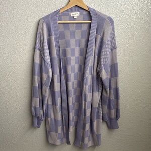 Purple and Cream Long Cardigan Sweater